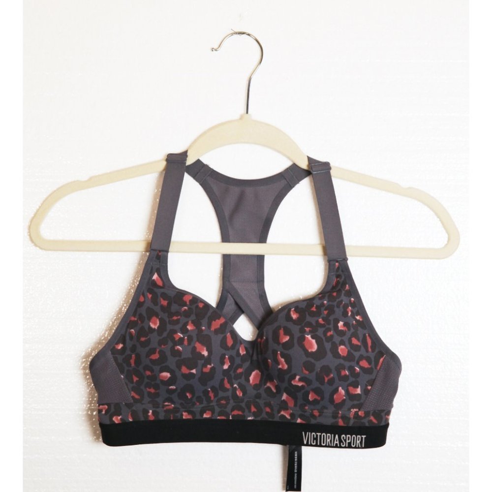 Victoria Sport Incredible Bra Gray with Black Brown Centered Leopard Print 32A